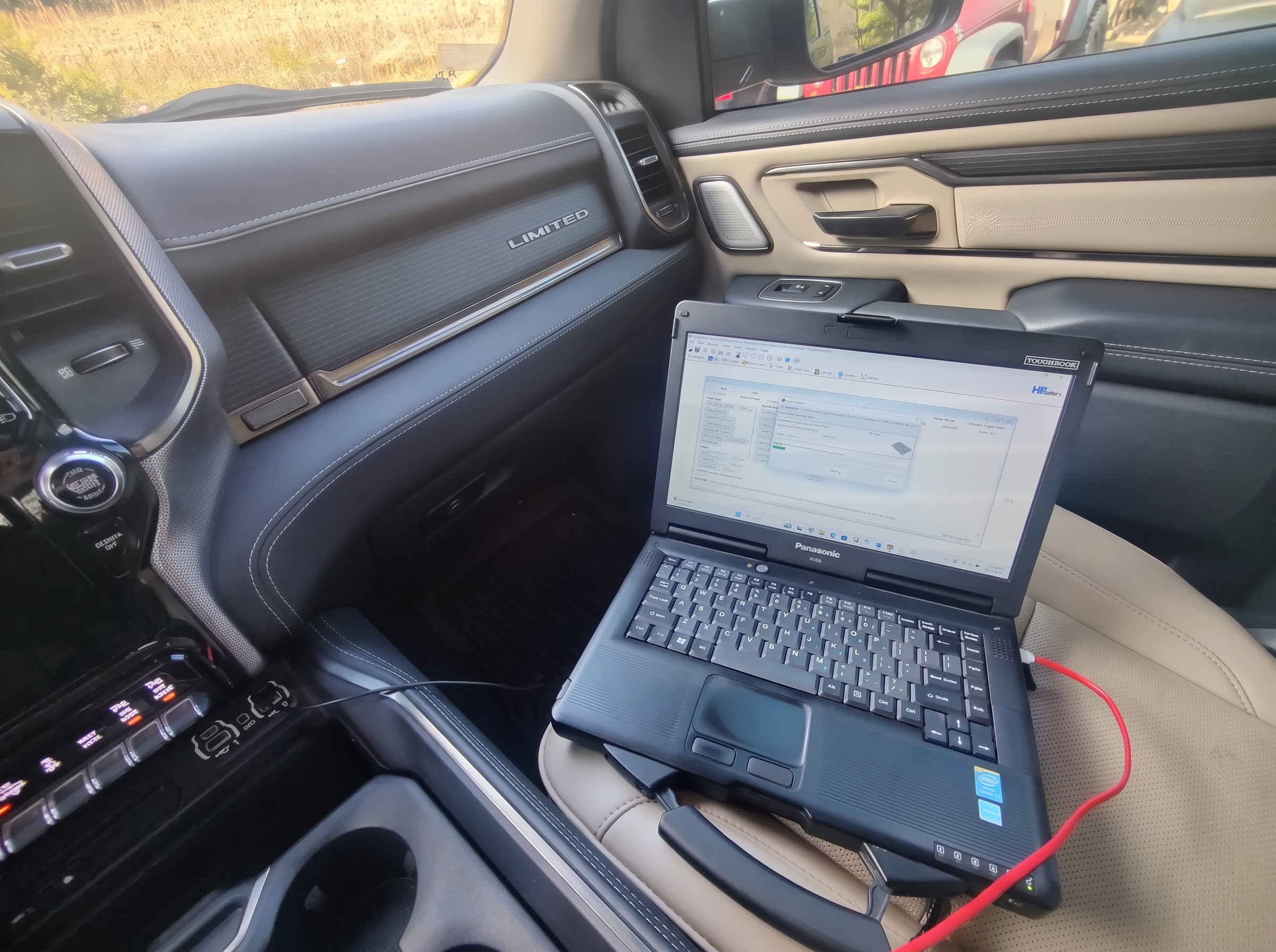 Rugged laptop running tuning software inside a truck cab